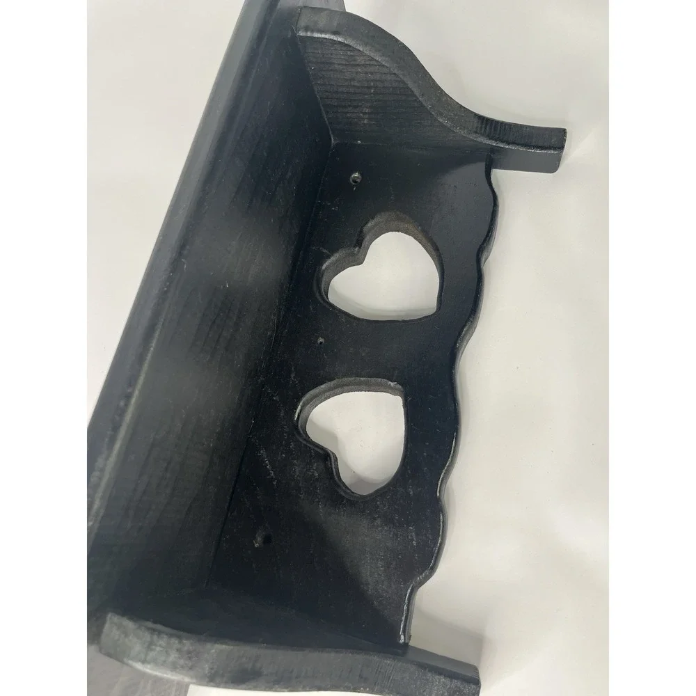 Vintage Rustic Farmhouse Wood Wall Shelf With Cutout Heart Design Black Shelf